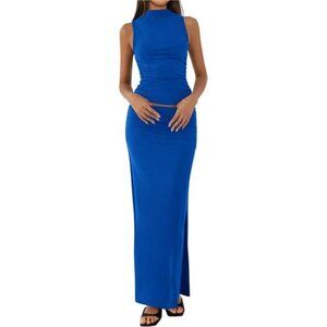 Womens Two Piece Skirt Set Royal Blue